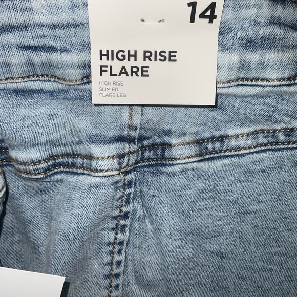 Retro High Rise Flare Leg Jeans Light Wash Denim Stretch- SIZE 14 - Picture 10 of 11